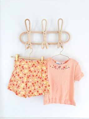 Vintage Simply Basic Matching Set with Embroidered Neckline